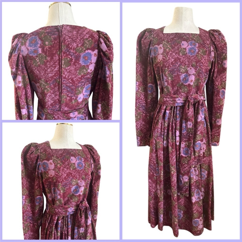 Vintage Laura Ashley Gorgeous Floral Long Sleeve Midi Dress w/ Belt & Pockets 10